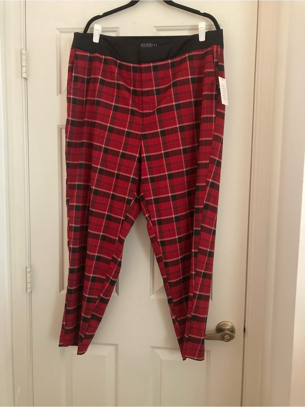 Eloquii Red and Black Plaid Pants